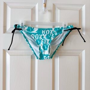 NWT Roxy Side Tie Bikini Bottom Large L White Green Graphic